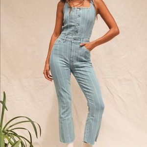 ETICA Large IVY LIGHT WASH STRIPED DENIM BUTTON-UP JUMPSUIT